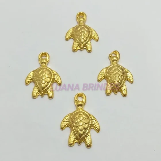 Pingente Tartaruga Marinha de Metal Dourado - pct c/6 uni
