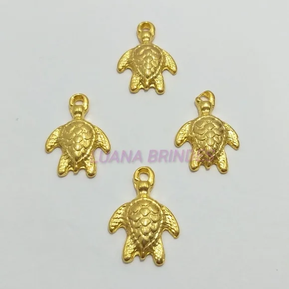 Pingente Tartaruga Marinha de Metal Dourado - pct c/6 uni