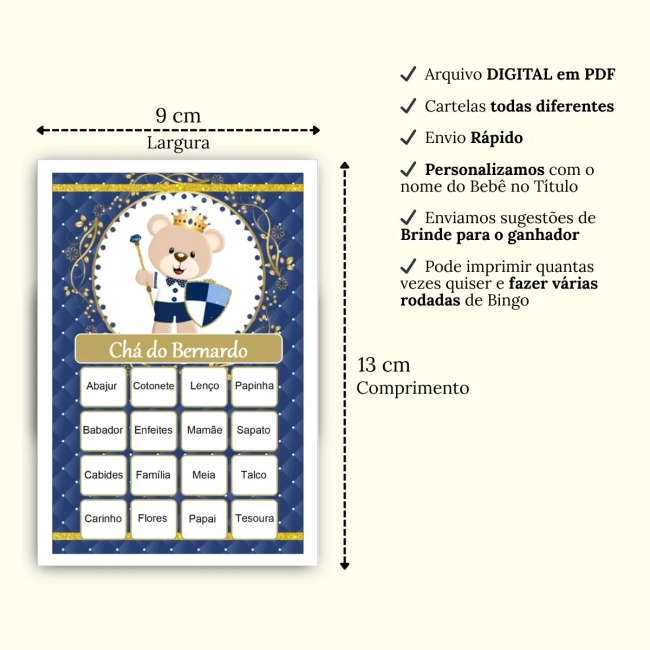 Bingo Chá de Bebê Menino Pdf Para Imprimir