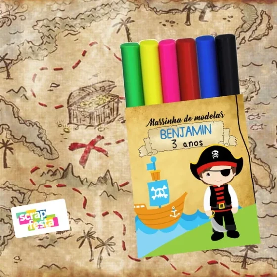Massinha de Modelar Personalizado Festa Piratas
