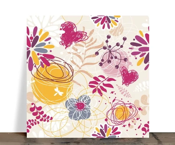Azulejo Decorativo Floral Abstrato e Corações 15x15 Cerâmica