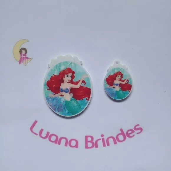 Kit Princesa Ariel Aplique e Pingente Acrílico 3 Kits