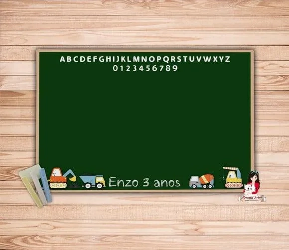 Lousa Personalizada com Giz Tema Construção