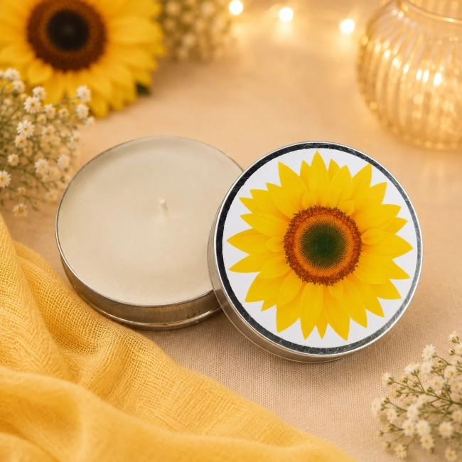 72 un de Vela Aromática na latinha Personalizada Dia das Mães Girassol Eventos, Festas, Brindes, fazemos qualquer tema.
