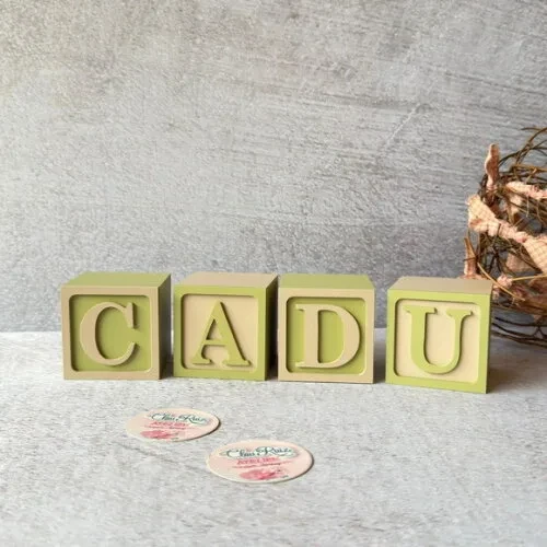 Nome com Moldura Cubos 6x6 Decoração Bebê e Criança