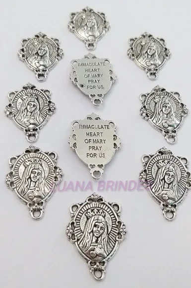 Entremeio Religioso de Maria em Metal Prata - Pct c/ 10 Unid