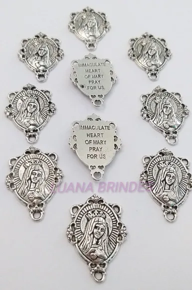 Entremeio Religioso de Maria em Metal Prata - Pct c/ 10 Unid