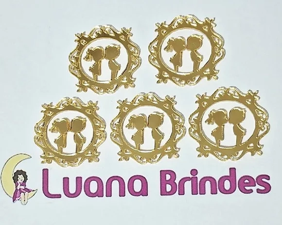 Moldura Noivos Acrílico Espelhado Dourado 3cm Pct C/5 Peças