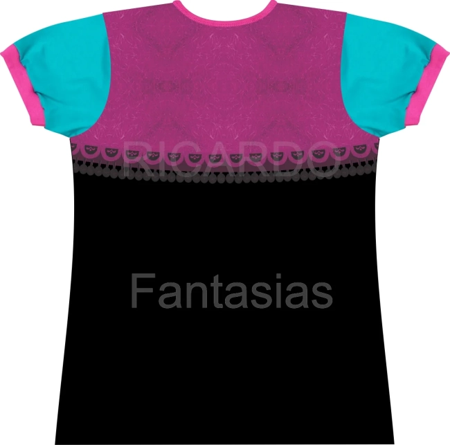 Vestido Infantil de Princesa com Flores e Detalhes Rosa e Turquesa