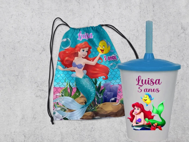 Kit Mochila e Copo Twister da Sereia Ariel