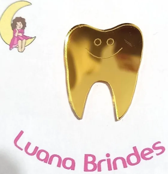 Aplique Dente Acrílico Espelhado 3,5cm - 6 Unidades