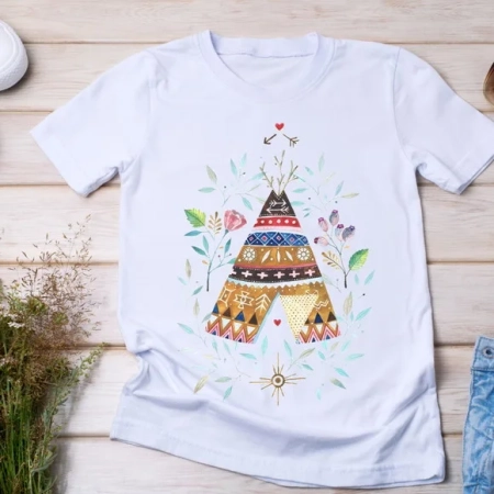 Camiseta Boho Style - Tenda Tribal com Aquarela