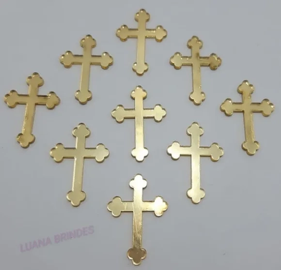Aplique Cruz e Eucaristia Acrílico Espelhado-pct C/3 Kit