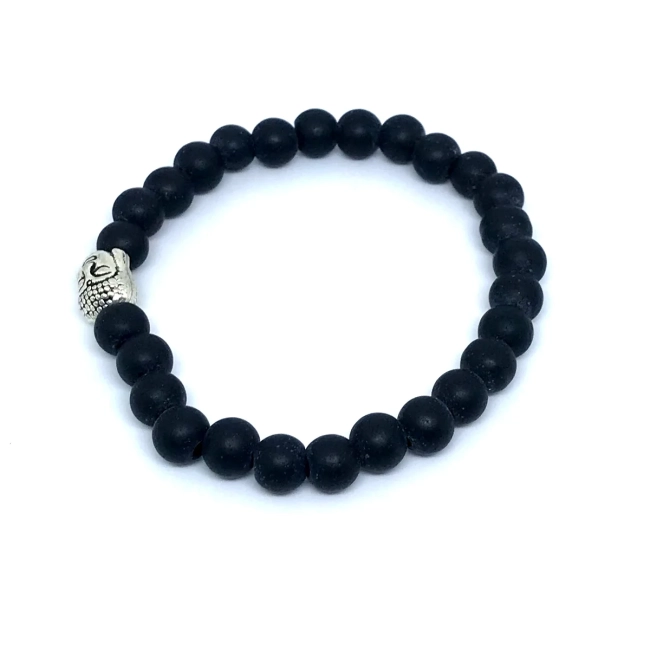 Pulseira Japamala 27 Contas Agata Negra Fosca com Buda