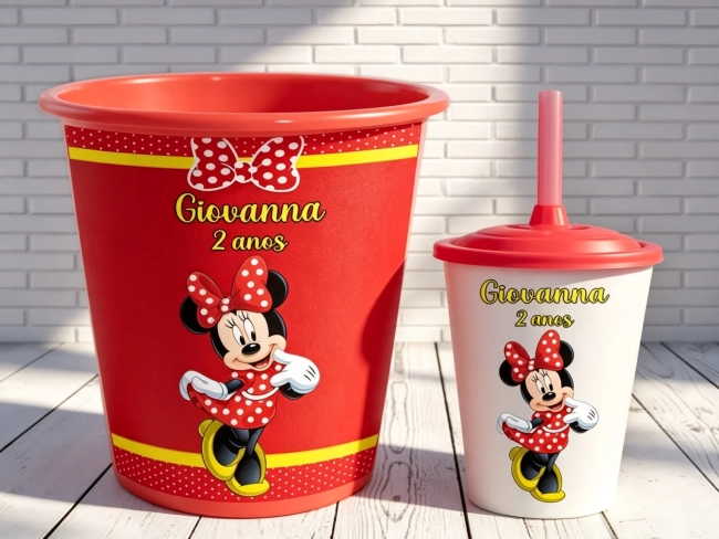 Kit Balde e Copo Twister personalizado da Minnie