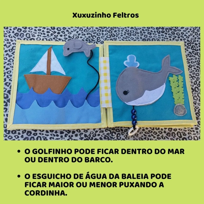 Livro Sensorial Bichos do Oceano em feltro