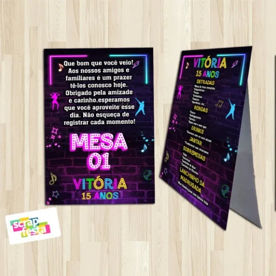 Menu Cardápido Mesa Reservado Festa Balada Neon
