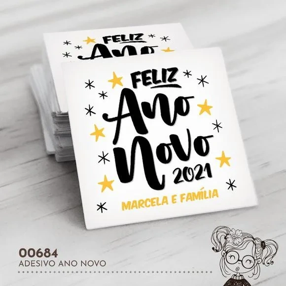 Adesivo Quadrado Feliz Ano Novo - 00684