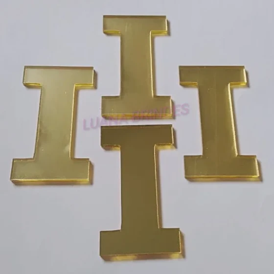 Aplique da Letra I em Acrílico Espelhado Dourado - 5cm