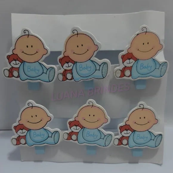 Mini pregador de madeira decorativos - 1 cartela c/ 6 unid