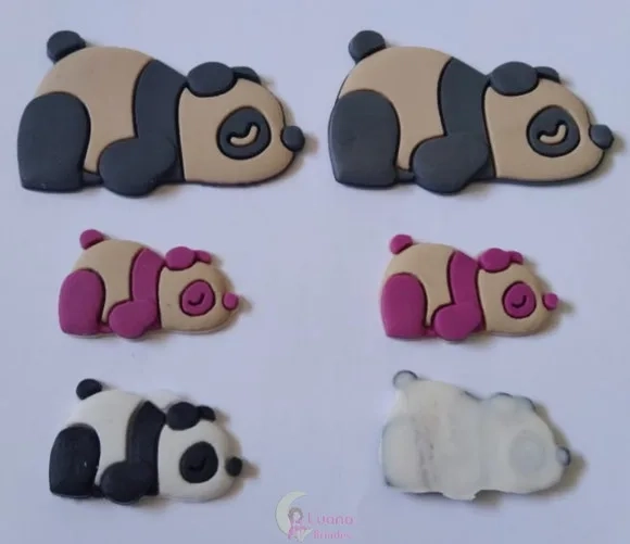 Apliques Pandas Coloridos Deitados de borracha - pct c/8 uni