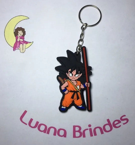 Chaveiro Goku Dragon Ball com Espada Emborrachado Pct C/2 un
