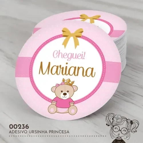 Adesivo Redondo Ursinha Princesa - 00236