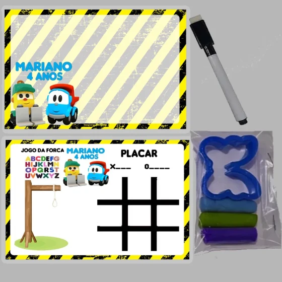 KIT Lousa Magica +massinha de modelar personalizada Léo o Caminhão