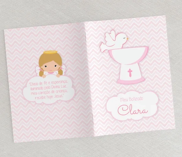 Lembrancinha Batizado - Livrinho De Orações - Chevron Rosa