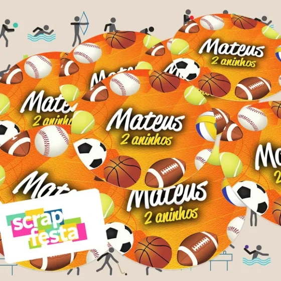 Adesivo 5 cm Redondo Personalizado Festa Esporte