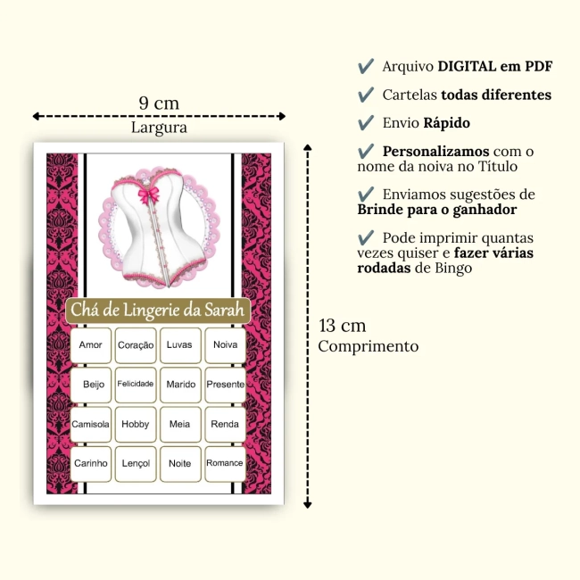 Bingo Chá de Lingerie PDF Para Imprimir