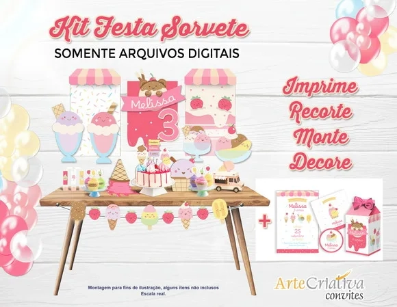 Kit Festa do Sorvete - Imprime, Recorte, Monte e Decore