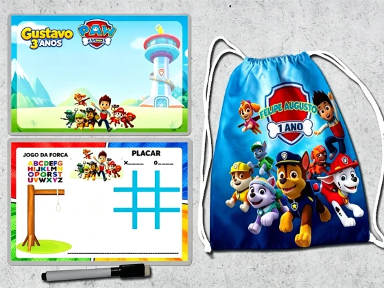 Kit Mochila e Lousa Magica para lembrancinhas da Patrulha Canina