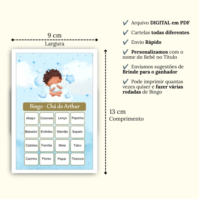 Bingo Chá de Bebê Menino PDF Para Imprimir