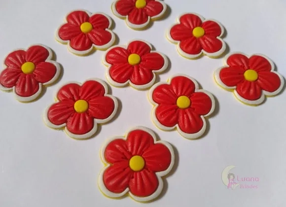 Aplique Flor Vermelha de borracha - pct c/ 7 unidades