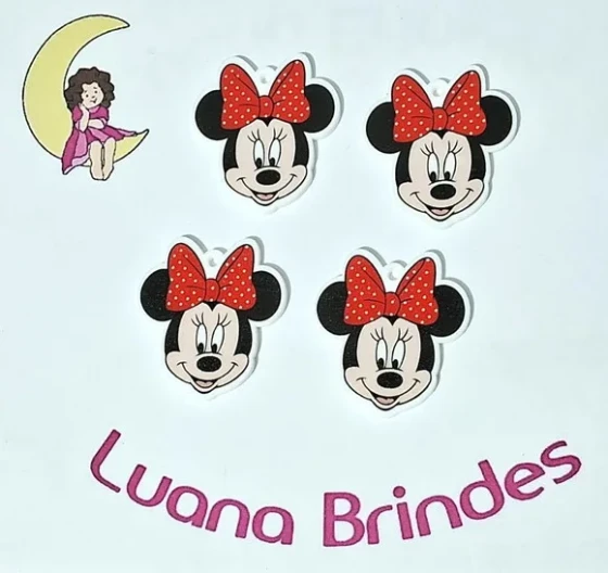 Pingente Minnie de Acrílico U.v. - Pct C/6 Unidades