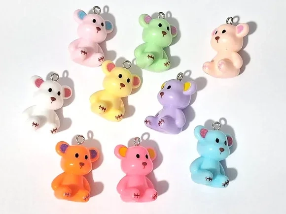 Pingente Ursinho Colorido Resina Pacote com 6 Unidades