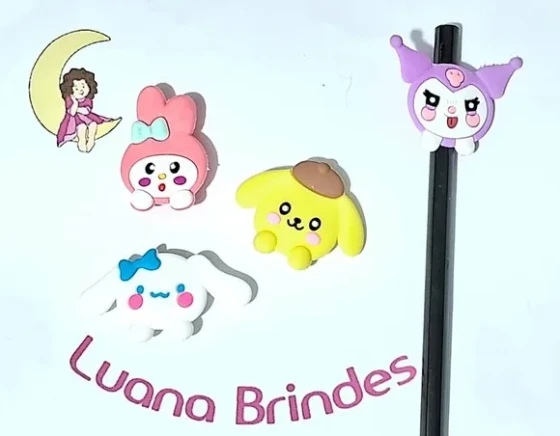 Ponteira P/lápis Melody e Kuromi Emborrachado 4 Unidades