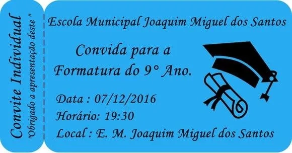Convite Ingresso 15 Anos - 5cmx9cm