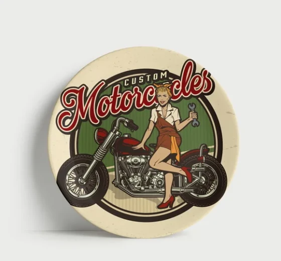 Prato Decorativo Custom Motorcycles Pin-up - Porcelana 21cm
