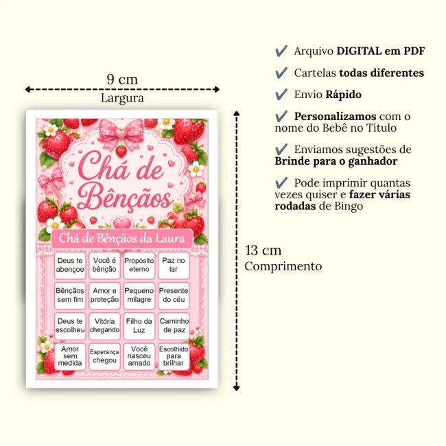 Bingo Chá de Bênçãos Menina PDF Para Imprimir