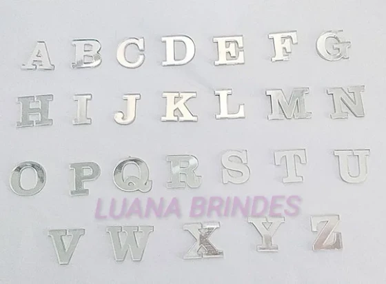 Aplique Letra Acrílico Espelhado Prata 2cm Pct 7 Unidades