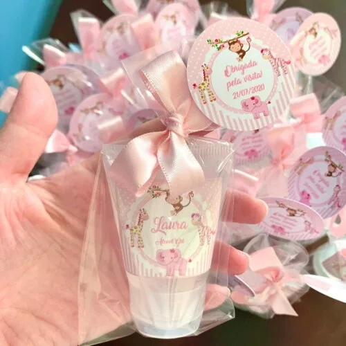 Álcool Gel 70% Safari Rosa Lembrancinha Maternidade