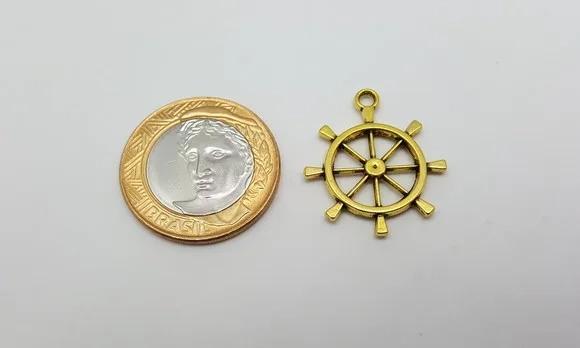 Pingentes Leme em Metal Dourado de 2,7cm Pct 10 Unidades