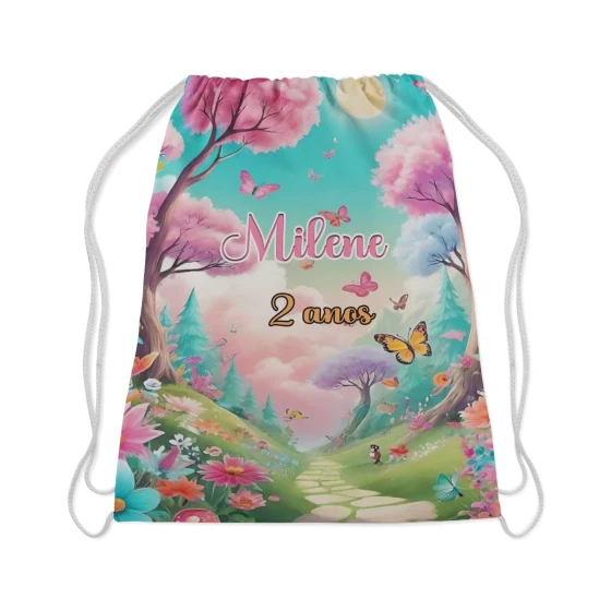 Mochilinha Personalizada para lembrancinhas Jardim Encantado das Borboletas