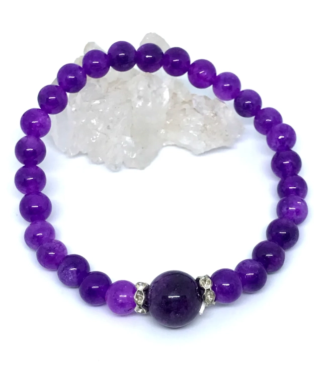 Pulseira Japamala 27 Contas Ametistas e Strass
