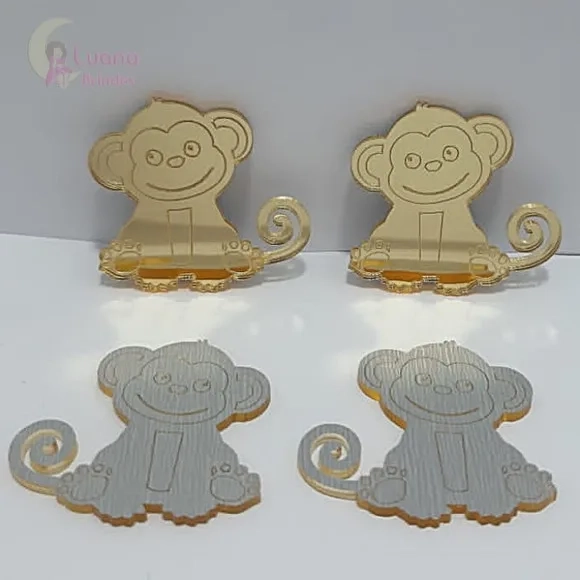 Aplique Macaco Acrílico Espelhado Dourado -pct C/6 Unid