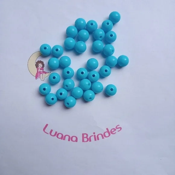 Bolinha Plástica Leitosa Azul Furo 10mm Pct 100 Unidades