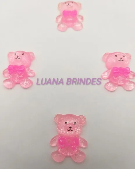 Aplique Ursinho Rosa em Acrílico resinado - pct c/12 unidade
