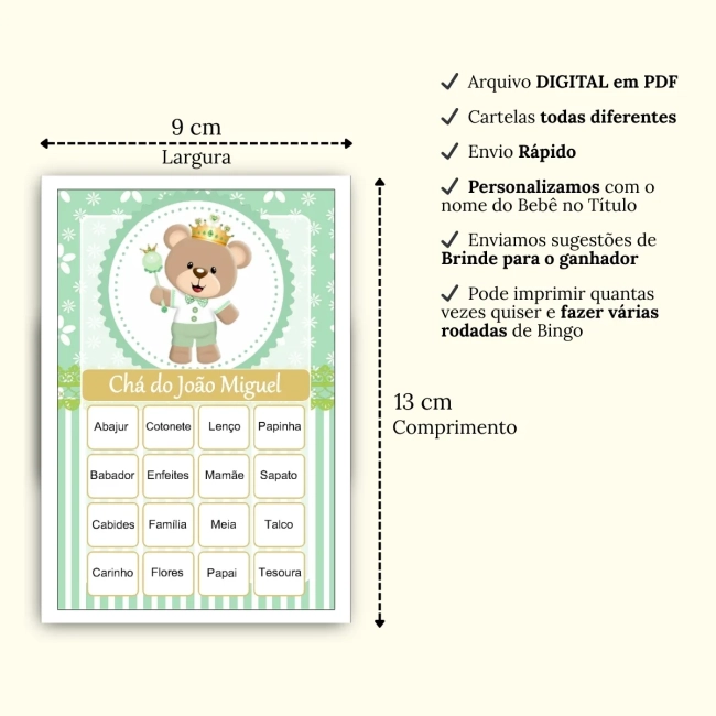 Bingo Chá de Bebê Menino Pdf Para Imprimir